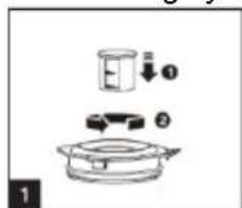 Diagram showing a cooking process with labeled steps ① and ②, including a container and cooking pot.