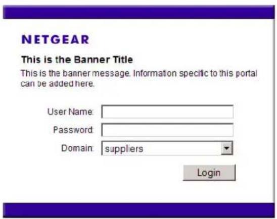 NETGEAR This is the Banner Title This is the banner message. Information specific to this portal can be added here. User Name: Password: Domain: suppliers Login