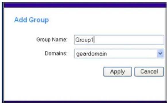 Add Group Group Name: Group1 Domains: geardomain Apply Cancel