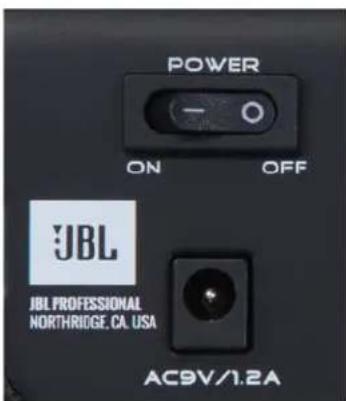 POWER ON OFF JBL JBL PROFESSIONAL NORTHRIDGE. CA. USA AC9V/1.2A