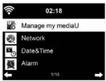 02:18 Manage my mediaU Network Date&Time Alarm 1/15