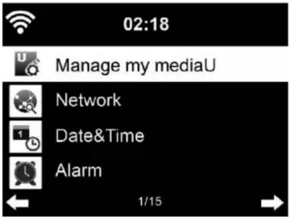 02:18 Manage my mediaU Network Date&Time Alarm 1/15