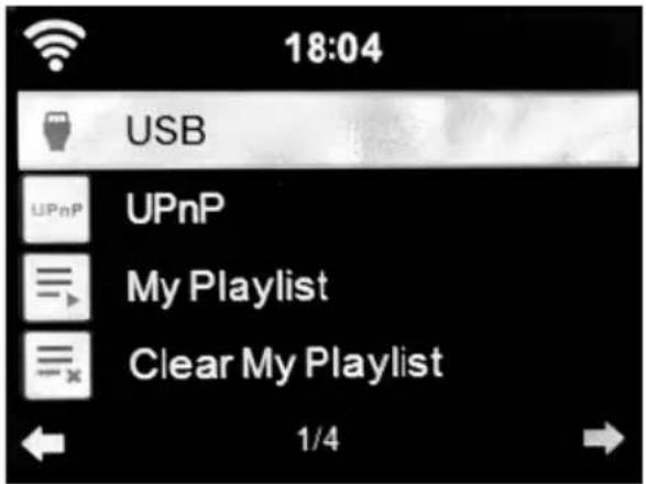 18:04 USB UPnP UPnP My Playlist Clear My Playlist 1/4