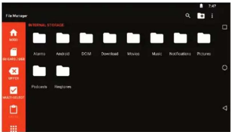 File Manager INTERNAL STORAGE Alarms Android DCIM Download Movies Music Notifications Pictures Podcasts Ringtones