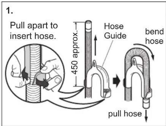 1. Pull apart to insert hose. 450 approx. Hose Guide bend hose pull hose