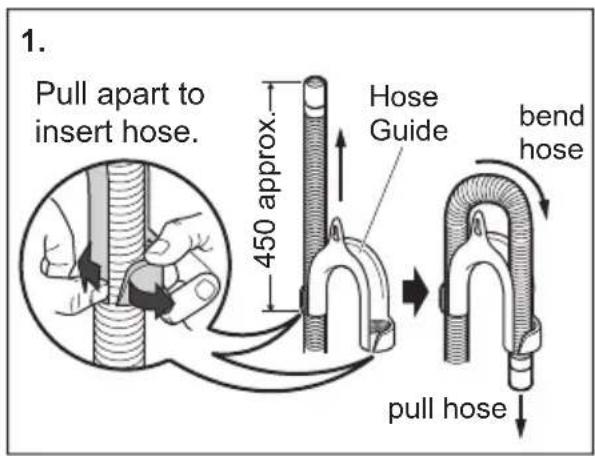 1. Pull apart to insert hose. 450 approx. Hose Guide bend hose pull hose
