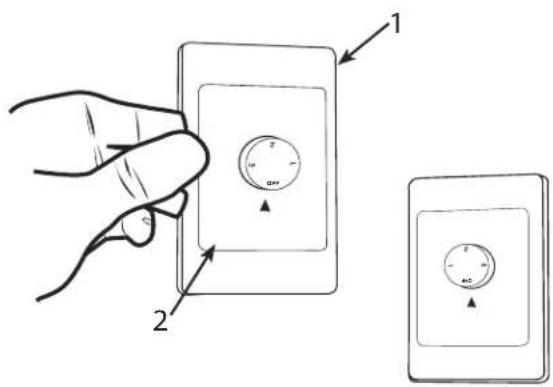 Diagram showing hand holding two switches with labeled parts and directional arrows indicating rotation or adjustment.