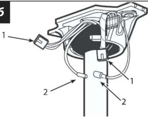 Technical diagram of a mechanical device with labeled parts 1 and 2, showing internal components and wiring.