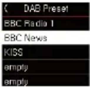 ( DAB Preset BBC Radio 1 BBC News KISS empty empty