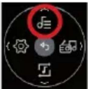 Camera menu interface with musical note, gear, edit, and download icons