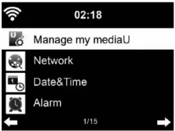 02:18 Manage my mediaU Network Date&Time Alarm 1/15