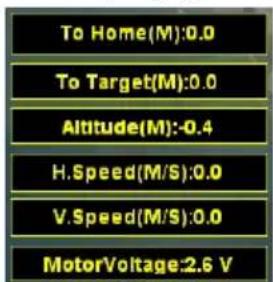 To Home(M):0.0 To Target(M):0.0 Altitude(M):-0.4 H.Speed(M/S):0.0 V.Speed(M/S):0.0 MotorVoltage:2.6 V