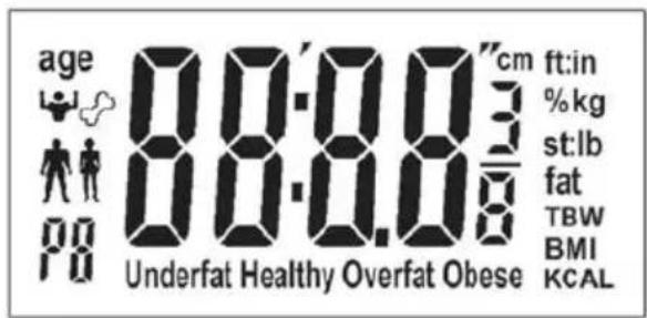age 0.0:0.03 cm ft:in %kg st:lb fat TBW BMI KCAL Underfat Healthy Overfat Obese