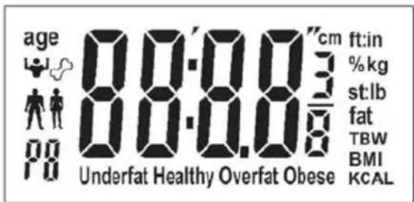 age 00:00:03"cm ft:in %kg st:lb fat TBW BMI KCAL Underfat Healthy Overfat Obese
