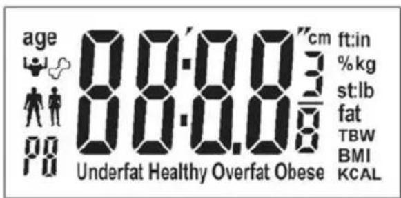 age 0.0-0.03 cm ft:in %kg st:lb fat TBW BMI KCAL Underfat Healthy Overfat Obese