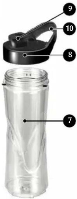 Labeled diagram of a beverage bottle showing internal components and parts numbered 7 to 10