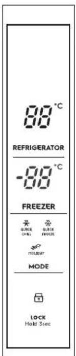 88°C REFRIGERATOR -88°C FREEZER SINGLE CHILL SHORT FROCUS HOLIDAY MODE LOCK Hold Spec