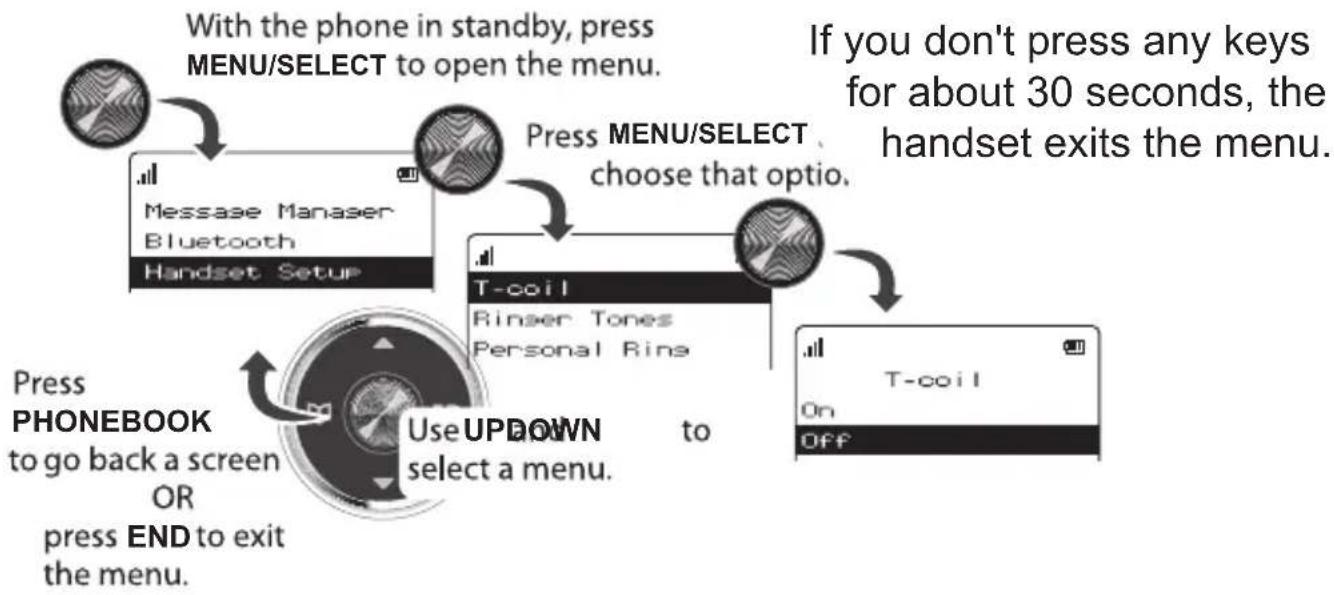 UNIDEN ELITE 9135 - Using the Handset Menu - 1