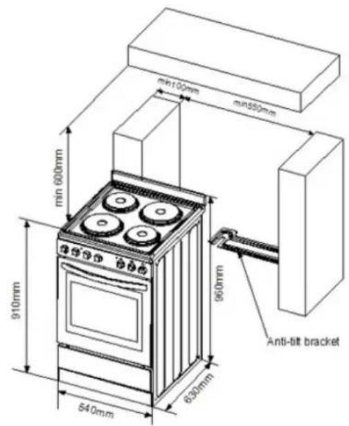 min 600mm min100mm min550mm 910mm 630mm 540mm 960mm Anti-tilt bracket