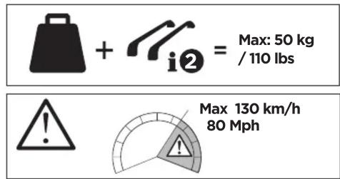 + i② = Max: 50 kg / 110 lbs Max 130 km/h 80 Mph
