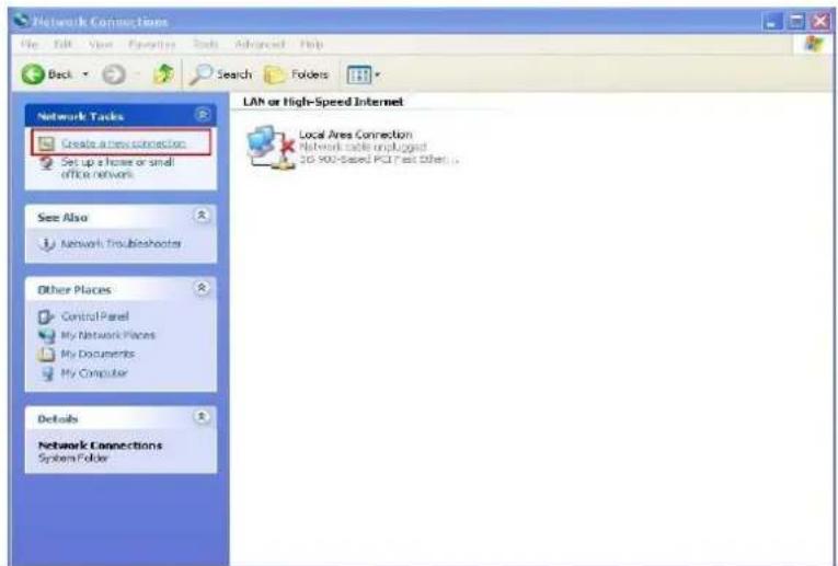 Network Connections File Edit View Favorites Tools Advanced Help Back Search Folders Network Tasks Create a new connection Set up a home or small office network See Also Network Troubleshoots Other Places Control Panel My Network Places My Documents My Computer Details Network Connections System Folder LAN or High-Speed Internet Local Ares Connection Network scales unplugged 3D 900-Speed PCI Next Other...