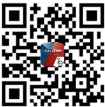 QR code with embedded logo and text 'CALIBER' in the center