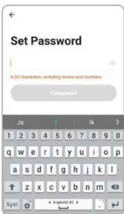 Set Password 6-20 characters, including letters and numbers. Completed Ja 1 Ik > 1 2 3 4 5 6 7 8 9 0 q w e r t y u i o p a s d f g h j k l ↑ z x c v b n m Sym + English(LK) >