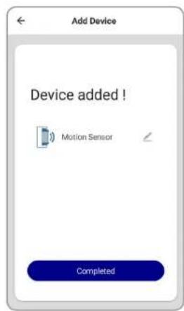 Add Device Device added ! Motion Sensor Completed
