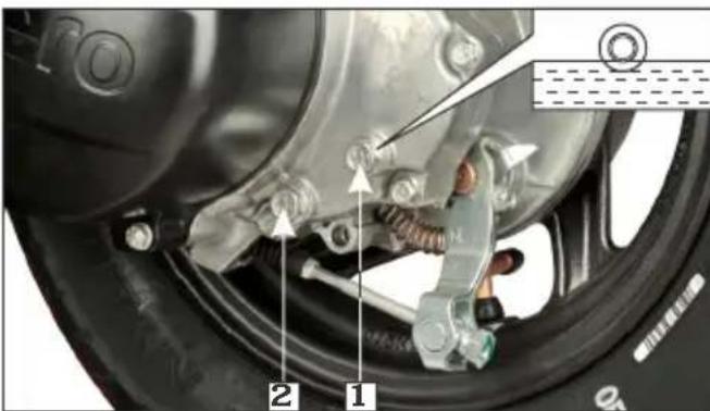 Technical diagram of a car brake system with labeled components and directional arrows indicating motion or movement.