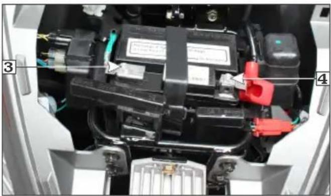 Labeled diagram of an automotive battery pack showing internal components and parts with numbered annotations