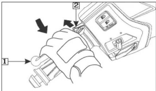 Diagram of a car seatbelt switch mechanism with labeled parts and directional arrows indicating motion