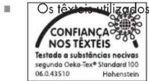 Os têxteis utilizados CONFIANÇA NOS TÊXTEIS Testado a substâncias nocivas segundo Oeko-Tex® Standard 100 06.0.43510 Hohenstein