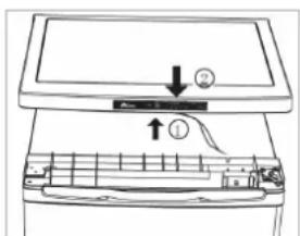 Diagram showing a device with labeled components and directional arrows, including a numbered component '①' and a downward arrow.