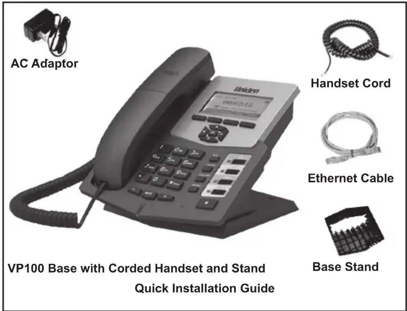 AC Adaptor VP100 Base with Corded Handset and Stand Quick Installation Guide lmiden 0060245 Handset Cord Ethernet Cable Base Stand