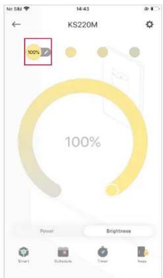 No SIM 14:43 KS220M 100% 100% Power Brightness Smart Schedule Timer Away