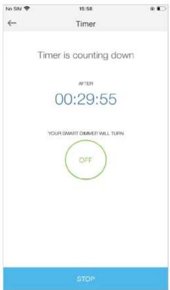 Timer Timer is counting down AFTER 00:29:55 YOUR SMART DIMMET WILL TURN OFF STOP