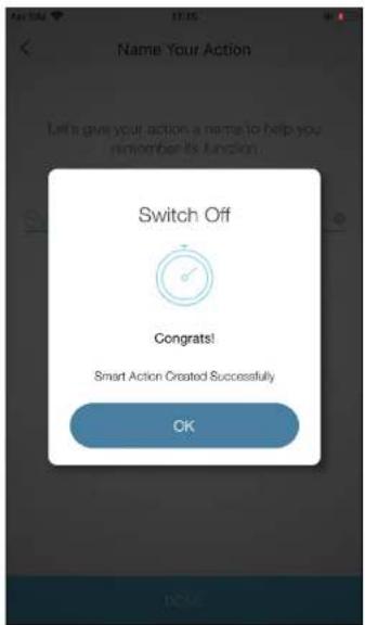 Name Your Action Switch Off Congrats! Smart Action Created Successfully OK
