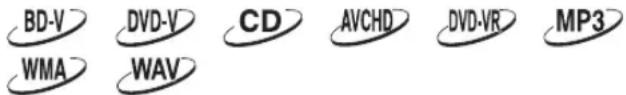 BD-V DVD-V CD AVCHD DVD-VR MP3 WMA WAV