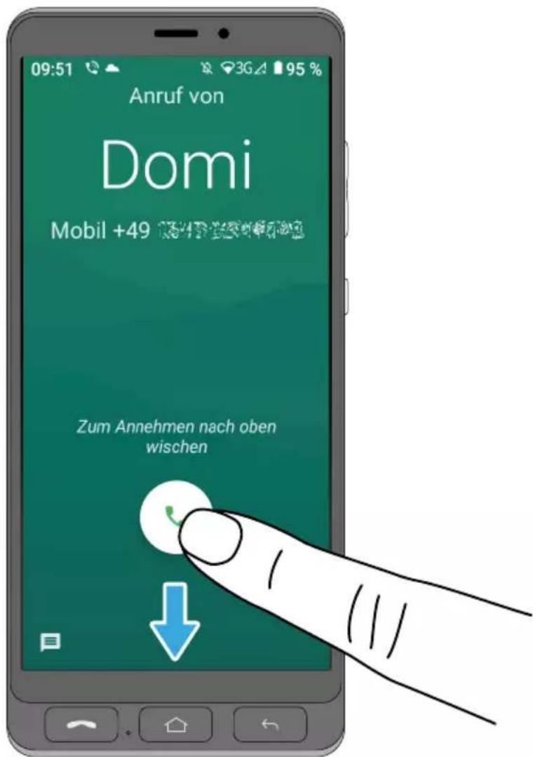 09:51 Anruf von Domi Mobil +49 Zum Annehmen nach oben wischen