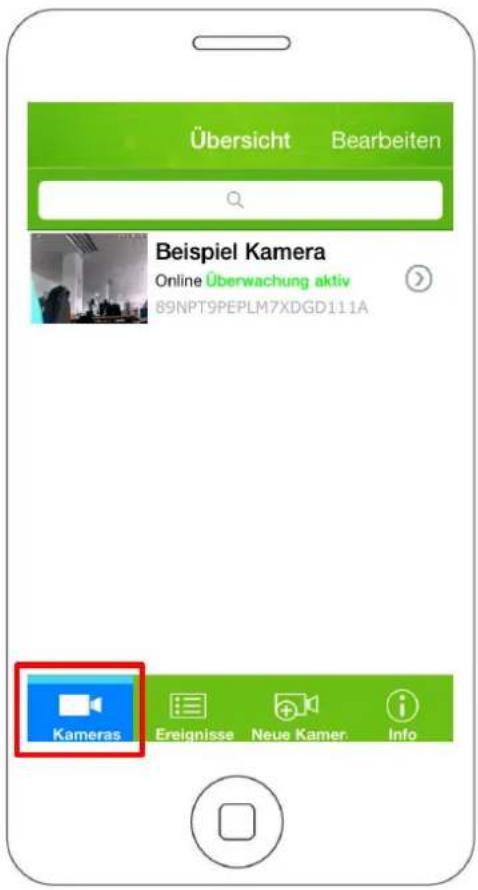 Übersicht Bearbeiten Beispiel Kamera Online Überwachung aktiv 89NPT9PEPLM7XDGD111A Kameras Ereignisse Neue Kamer Info