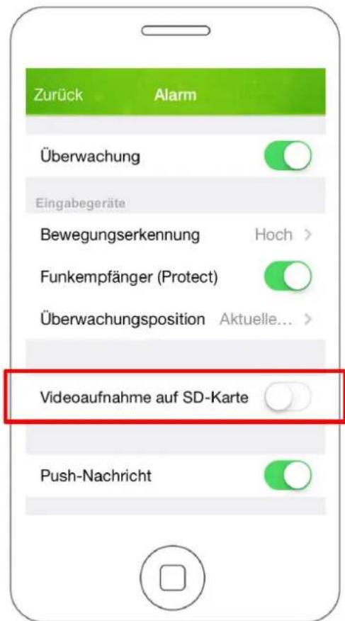 Zurück Alarm Überwachung Eingabegeräte Bewegungserkennung Hoch > Funkempfänger (Protect) Überwachungsposition Aktuelle... Videoaufnahme auf SD-Karte Push-Nachricht