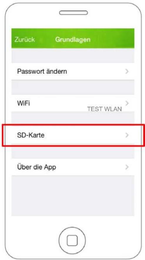 Zurück Grundlagen Password ändern > WiFi TEST WLAN > SD-Karte > Über die App >