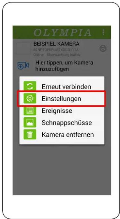 OLEMPIA BEISPIEL KAMERA BSNPT9GEPLM7XDGDF11A Online Überwachung inklusive Hier tippen, um Kamera hinzuzufügen Erneut verbinden Einstellungen Ereignisse Schnappschüsse Kamera entfernen