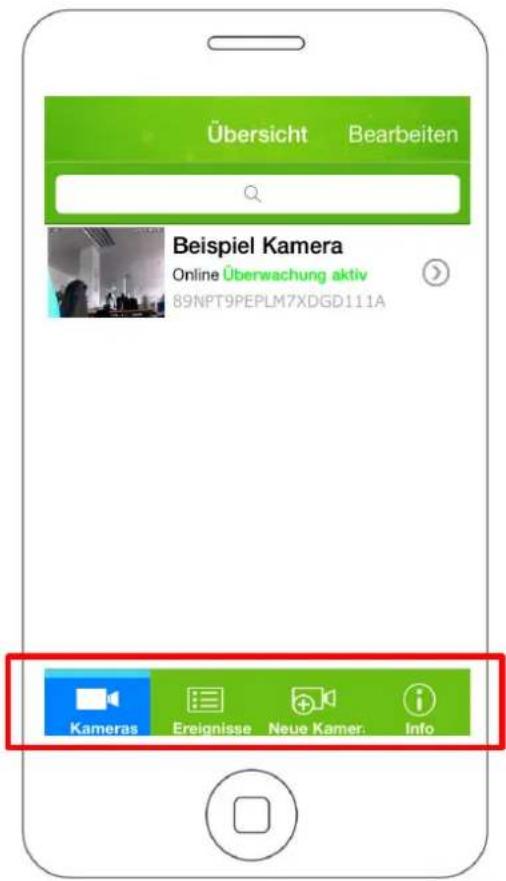 Übersicht Bearbeiten Q Beispiel Kamera Online Überwachung aktiv 89NPT9PEPLM7XDGD111A Kameras Ereignisse Neue Kamer. Info