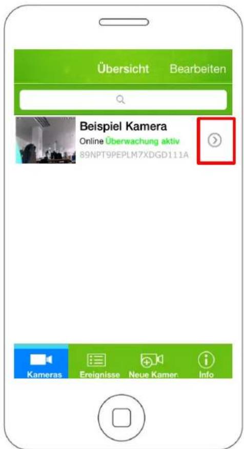 Übersicht Bearbeiten Beispiel Kamera Online Überwachung aktiv 89NPT9PEPLM7XDGD111A Kameras Ereignisse Neue Kamer Info