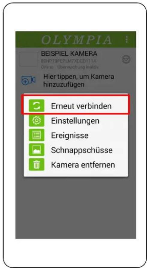 OLYMPIA BEISPIEL KAMERA BSNPT9PEPLM7XDGD111A Online - Überwachung inklusive Hier tippen, um Kamera hinzuzufügen Erneut verbinden Einstellungen Ereignisse Schnappschüsse Kamera entfernen
