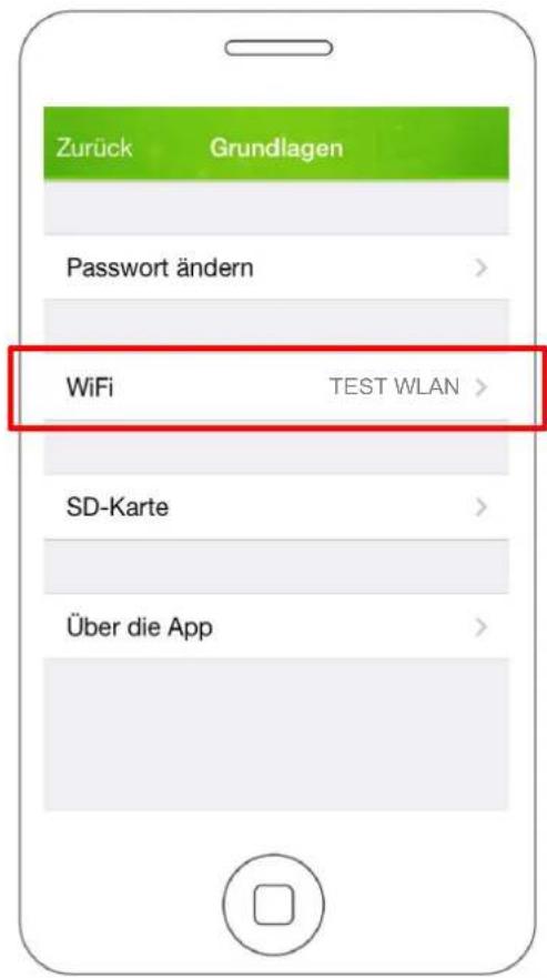 Zurück Grundlagen Password ändern WiFi TEST WLAN SD-Karte Über die App