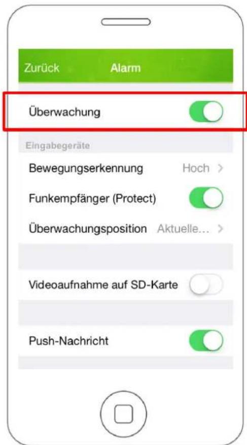 Zurück Alarm Überwachung Eingabegeräte Bewegungserkennung Hoch > Funkempfänger (Protect) Überwachungsposition Aktuelle... Videoaufnahme auf SD-Karte Push-Nachricht