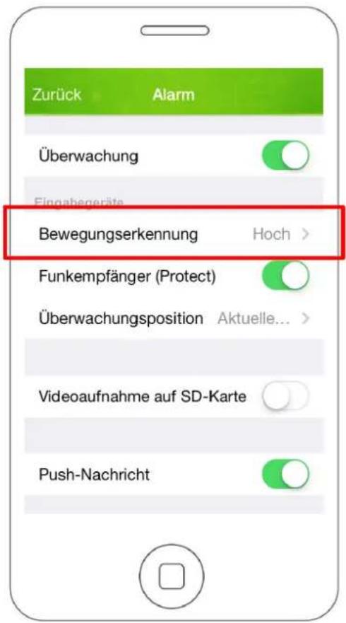 Zurück Alarm Überwachung Eingabegeräte Bewegungserkennung Hoch > Funkempfänger (Protect) Überwachungsposition Aktuelle... Videoaufnahme auf SD-Karte Push-Nachricht