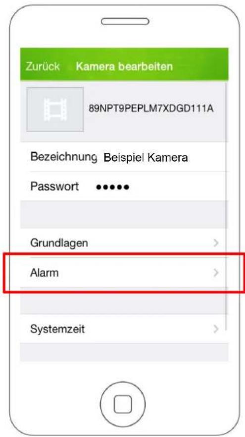 Zurück Kamera bearbeiten 89NPT9PEPLM7XDGD111A Bezeichnung Beispiel Kamera Password ...... Grundlagen > Alarm > Systemzeit >